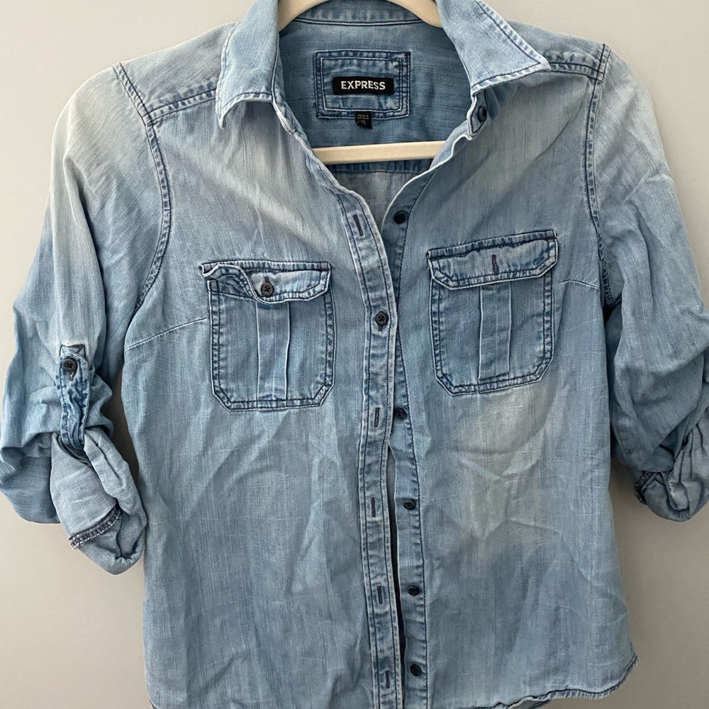 Express denim button-down top